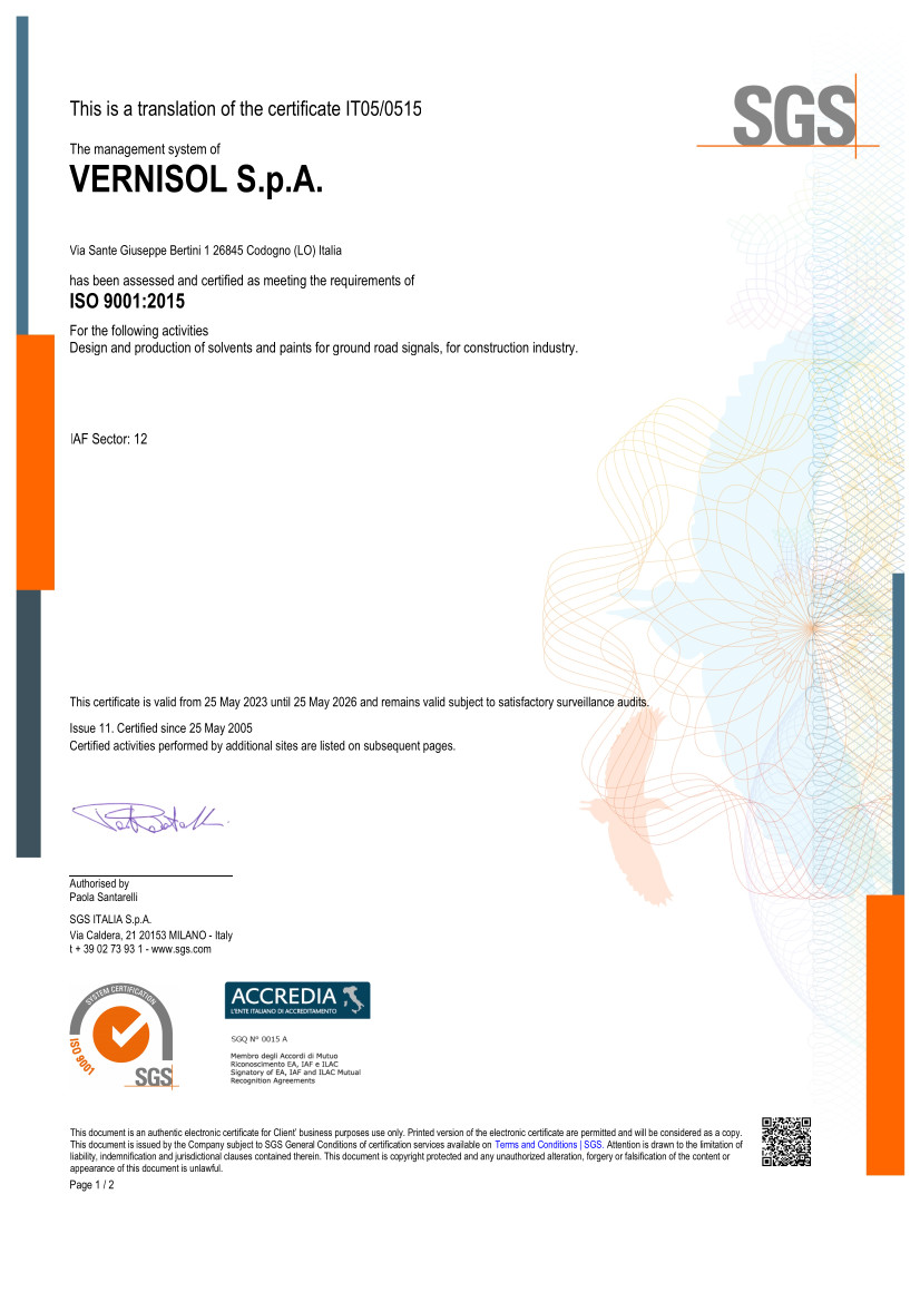 certifications ISO9001 2015 inglese